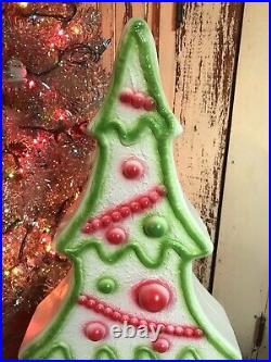Blow Mold White Gingerbread Trees Red And Green Union Don Featherstone 29