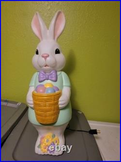 Bunny Blow Mold Blue Easter Bunny Rabbit Holding Flowers Cracker Barrel Holiday