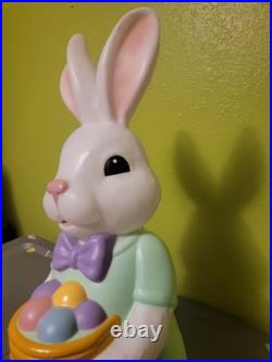 Bunny Blow Mold Blue Easter Bunny Rabbit Holding Flowers Cracker Barrel Holiday