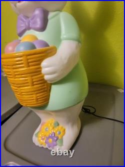 Bunny Blow Mold Blue Easter Bunny Rabbit Holding Flowers Cracker Barrel Holiday