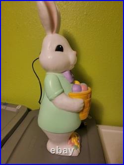 Bunny Blow Mold Blue Easter Bunny Rabbit Holding Flowers Cracker Barrel Holiday