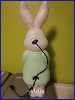 Bunny Blow Mold Blue Easter Bunny Rabbit Holding Flowers Cracker Barrel Holiday
