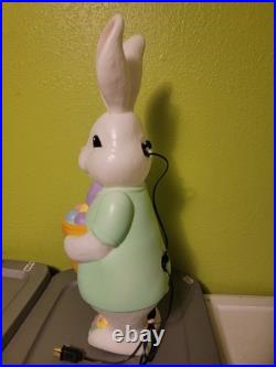 Bunny Blow Mold Blue Easter Bunny Rabbit Holding Flowers Cracker Barrel Holiday