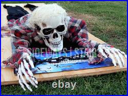 CRAWLING ZOMBIE SKELETON animated prop Halloween decoration plaid shirt creepy