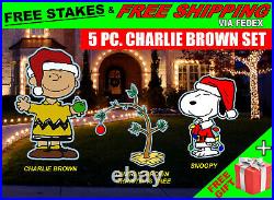 Charlie Brown and Snoopy SUPER COMBO FIVE Pc Christmas Yard Lawn Art Decorations