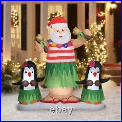 Christmas 6 ft Wide Animated Hula Tropical Santa Penguins Airblown Inflatable