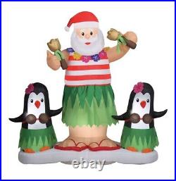 Christmas 6 ft Wide Animated Hula Tropical Santa Penguins Airblown Inflatable