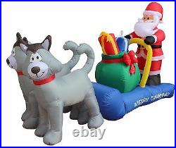 Christmas Air Blown Inflatable Yard Garden Decoration Santa & Husky Sleigh Sled