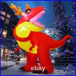 Christmas Dinosaur Antlers T-Rex Airblown Inflatable Decor LED Blow Up Lawn Dino
