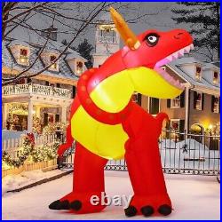 Christmas Dinosaur Antlers T-Rex Airblown Inflatable Decor LED Blow Up Lawn Dino