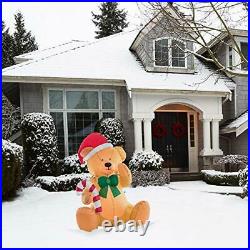 Christmas Masters 6 Foot Inflatable Teddy Bear Sitting Up with Santa Hat Cand