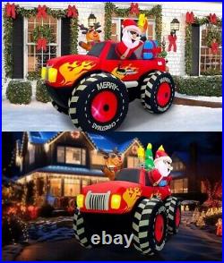 Christmas Santa Derr Monster Truck Airblown Inflatable Decor Blow Up Lawn Yard