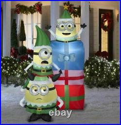Christmas Santa Minion Elf With Gifts Presents Stack Inflatable Airblown 6.5 Ft