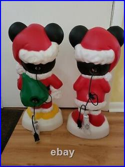 Disney Gemmy Christmas Mickey & Minnie Lighted Blow Mold Yard Decor Set/2 New