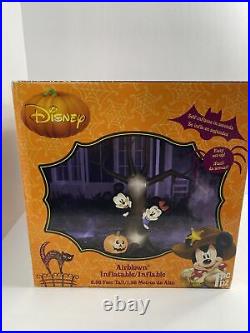 Disney Gemmy Inflatable Halloween 6.56ft Mickey Minnie behind tree with pumpkin