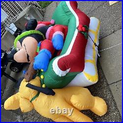 Disney Mickey Minnie Pluto Christmas Sleigh Airblown Inflatable 8ft With Issues