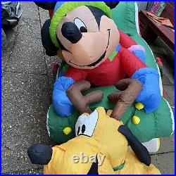Disney Mickey Minnie Pluto Christmas Sleigh Airblown Inflatable 8ft With Issues
