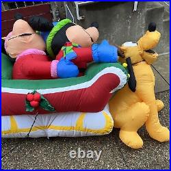Disney Mickey Minnie Pluto Christmas Sleigh Airblown Inflatable 8ft With Issues
