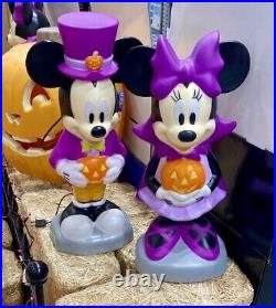 Disney Mickey and Minnie Mouse Pumpkin Halloween Lighted Blow Mold Set 2 NEW