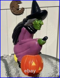 Don Featherstone Vintage Blowmold Purple Witch Riding Broom Light Halloween Deco
