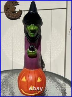 Don Featherstone Vintage Blowmold Purple Witch Riding Broom Light Halloween Deco