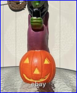 Don Featherstone Vintage Blowmold Purple Witch Riding Broom Light Halloween Deco