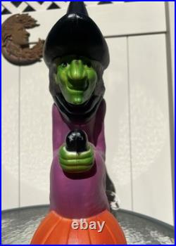 Don Featherstone Vintage Blowmold Purple Witch Riding Broom Light Halloween Deco