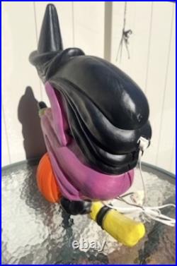 Don Featherstone Vintage Blowmold Purple Witch Riding Broom Light Halloween Deco