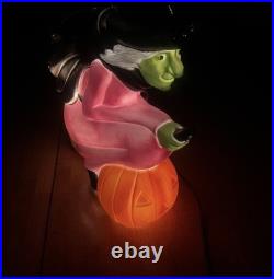 Don Featherstone Vintage Blowmold Purple Witch Riding Broom Light Halloween Deco