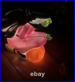 Don Featherstone Vintage Blowmold Purple Witch Riding Broom Light Halloween Deco