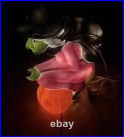 Don Featherstone Vintage Blowmold Purple Witch Riding Broom Light Halloween Deco
