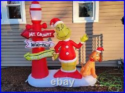 Dr Seuss 6 ft Grinch & Max With Sign Whoville Mount Crumpit Holiday Inflatable