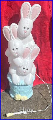 Easter Bunny Rabbit Vintage Blow Mold 3 Tier Stacked Basket Lighted
