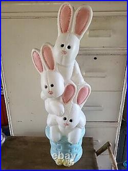 Easter Bunny Rabbit Vintage Blow Mold 3 Tier Stacked Basket Lighted Rare READ