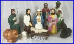 Empire 10 Piece Nativity Set Blow Mold Table Top Christmas Lights Up Vintage