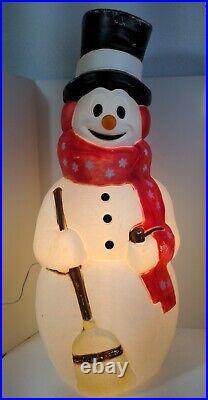Empire Frosty Snowman 42 Blow Mold Christmas WORKS Pipe Hat Broom Red Scarf