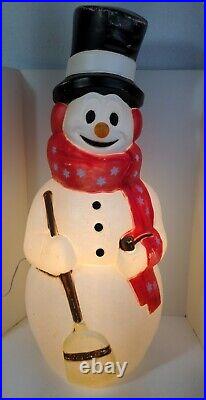 Empire Frosty Snowman 42 Blow Mold Christmas WORKS Pipe Hat Broom Red Scarf