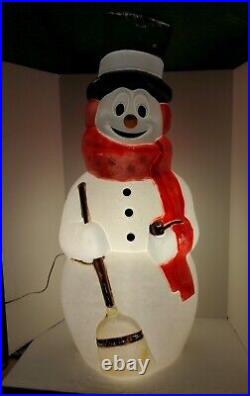 Empire Frosty Snowman 42 Blow Mold Christmas WORKS Pipe Hat Broom Red Scarf