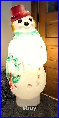 Empire Lighted Christmas Snowman Wreath/Candy Cane Blow Mold 46 VTG