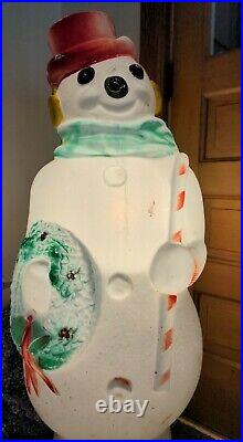 Empire Lighted Christmas Snowman Wreath/Candy Cane Blow Mold 46 VTG