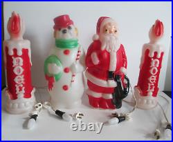 Empire Plastic 13 Blow Mold Set of 4 Santa Snowman 2 Noel Candles w cords bulb