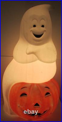 Empire Plastic Lighted Blow Mold Ghost on Pumpkin Jack O' Lantern 34 Tall