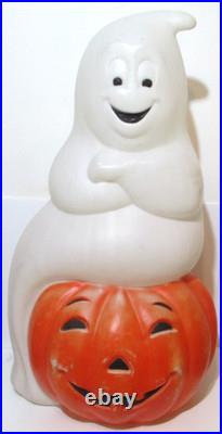 Empire Plastic Lighted Blow Mold Ghost on Pumpkin Jack O' Lantern 34 Tall