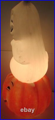 Empire Plastic Lighted Blow Mold Ghost on Pumpkin Jack O' Lantern 34 Tall