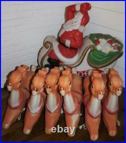 Empire Santa Sleigh Blow Mold 6 Reindeer Blow Mold Vintage RARE HTF FREE SHIP