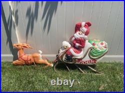 Empire Santa's Sleigh With Reindeer 1970 Vintage Christmas Lighted Blowmold USA
