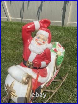 Empire Santa's Sleigh With Reindeer 1970 Vintage Christmas Lighted Blowmold USA