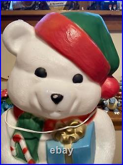 Empire white teddy bear gift candy cane blow mold lights up 35 yard decor