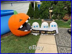 GEMMY AIRBLOWN 8' Lighted Halloween Pac Man Ghost Pumpkin Inflatable (RARE)2011