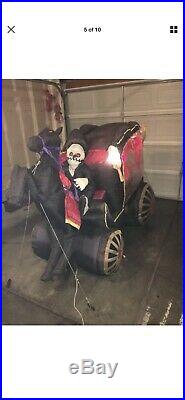 GEMMY Halloween Inflatable Grim Reaper Horse Pulling Carriage Hearse coffin